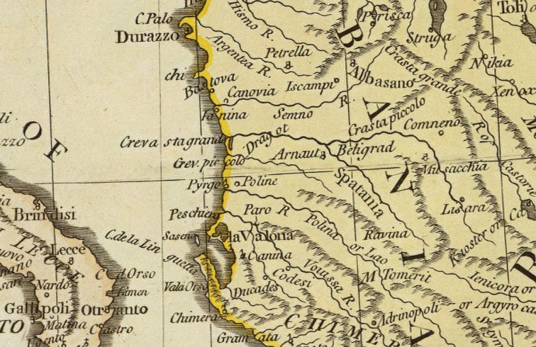 Harta e William Faden e vitit 1785 (Burimi: shqip.info)